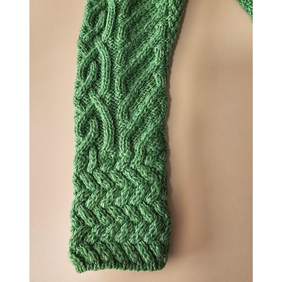 NWT SAOL Green Aran Fisherman Merino Wool Cowl Funnel Neck Cable Knit Sweater S - Picture 8 of 10